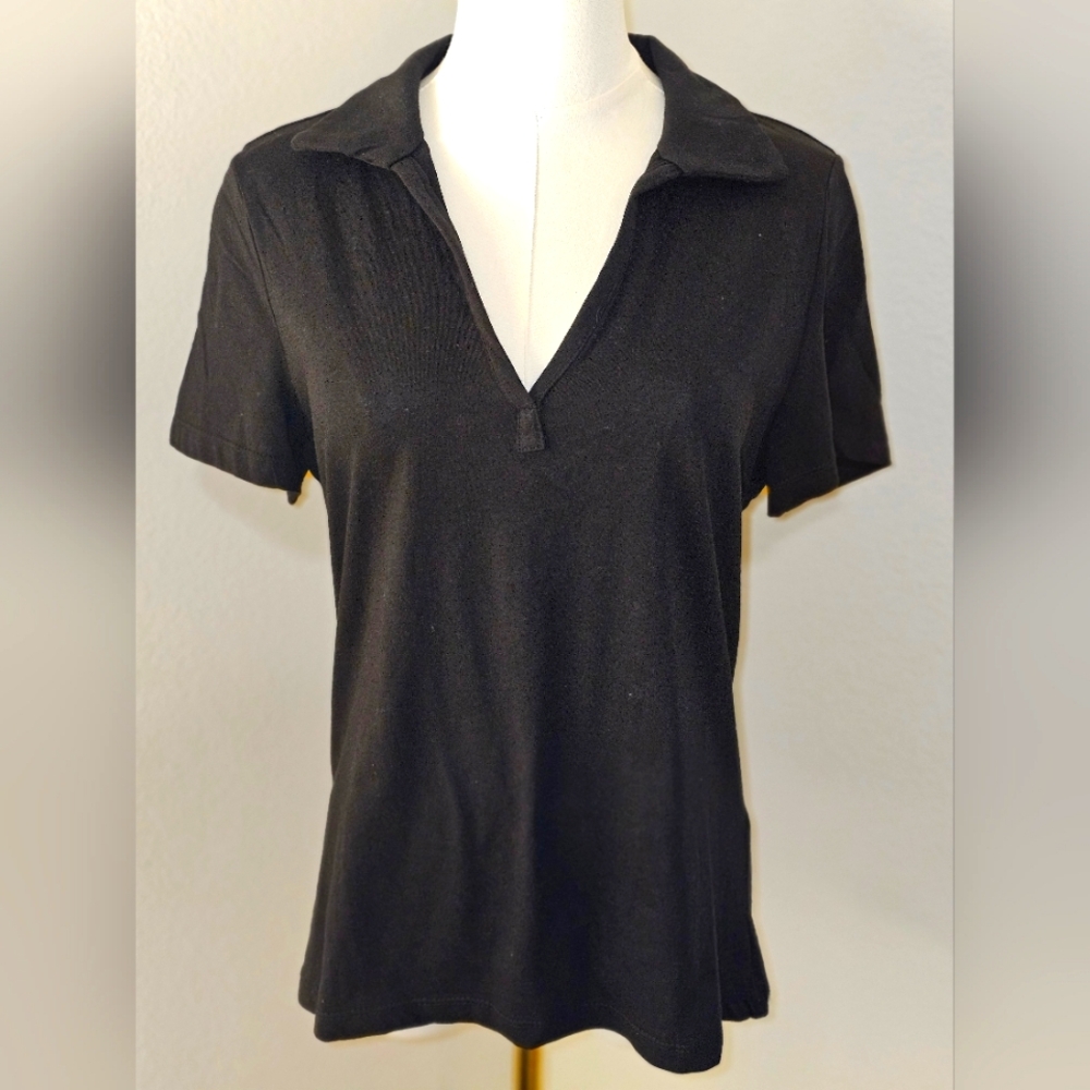 Industry NWT, black collared vneck top, Size large